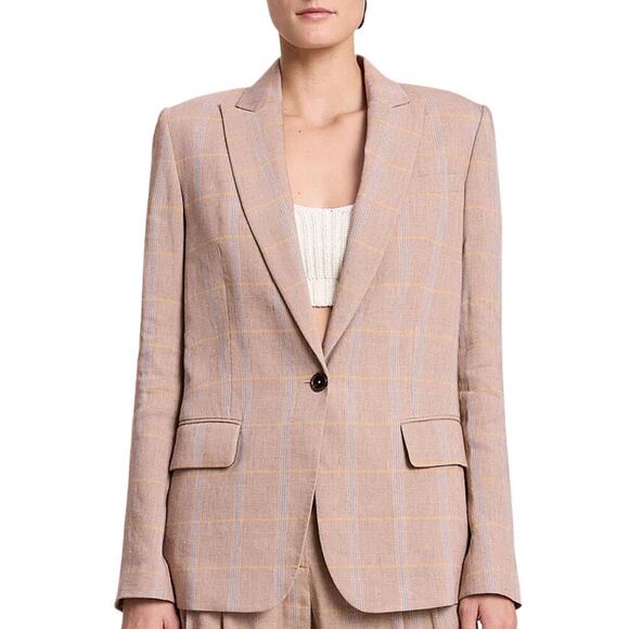 A.L.C. Donovan Plaid Linen Jacket in Tawny Plaid sz 10 - Picture 1 of 9